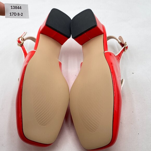 YDN Red Closed Square Toe Block Low Heels Slingback Formal Loafer Dressy Pump - Picture 7 of 8